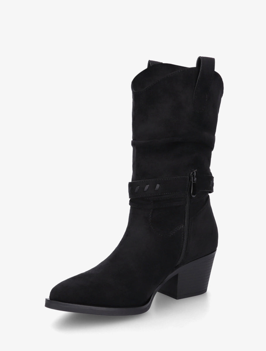 Bottines en suédine style santiags - Noir - 3