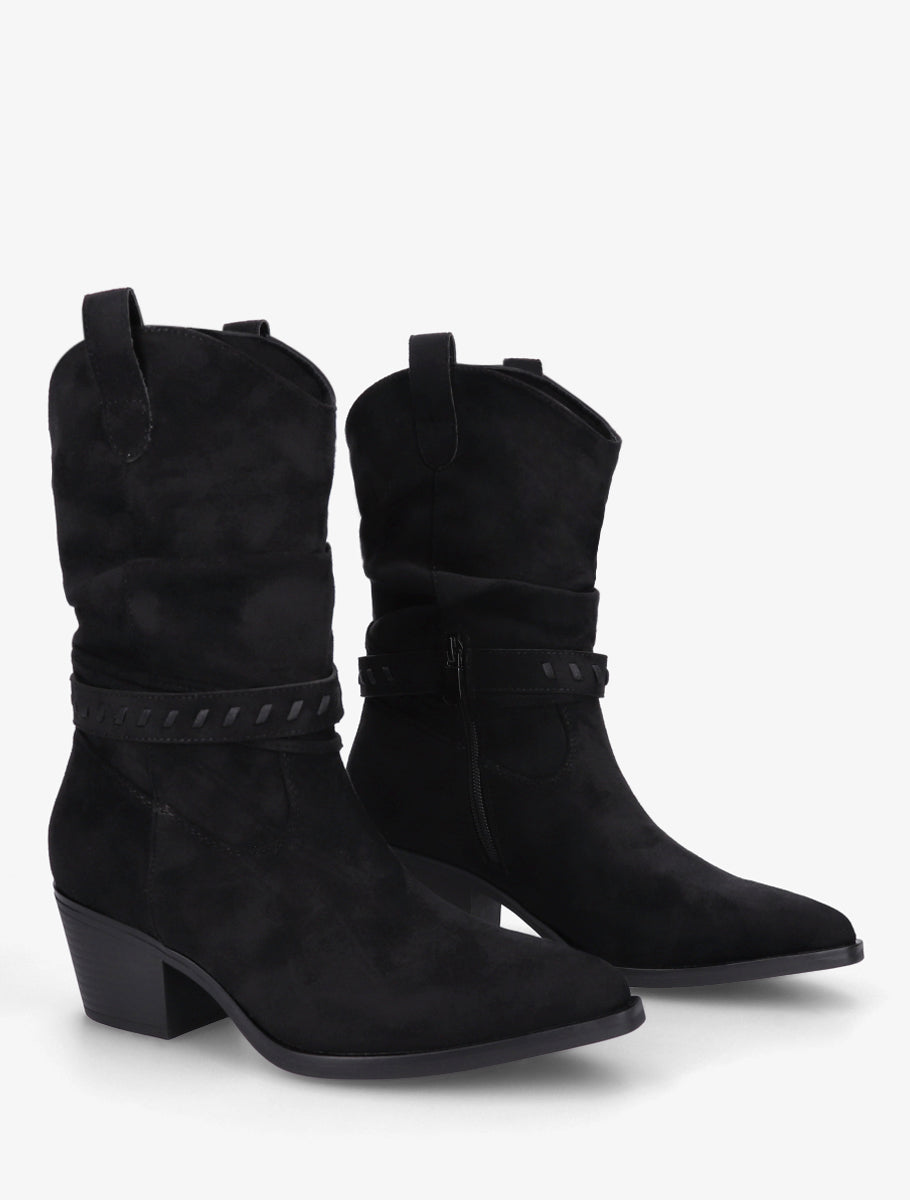 Bottines en suédine style santiags - Noir - 4