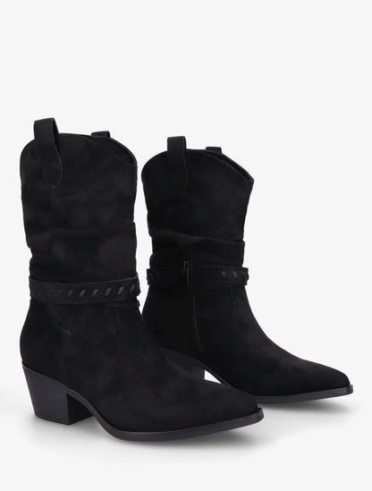 Bottines en suédine style santiags - Noir - 4