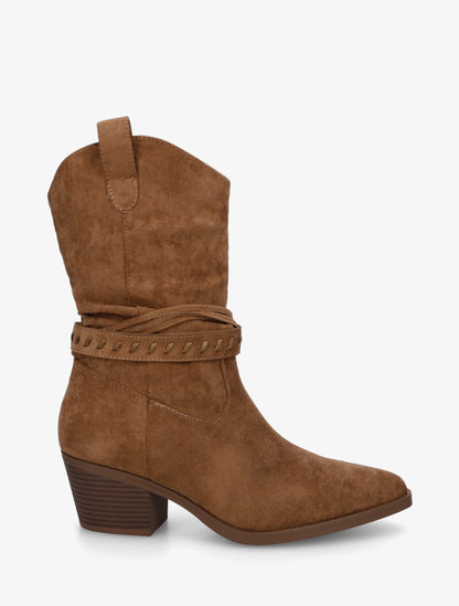 Bottines en suédine style santiags - Camel - 1