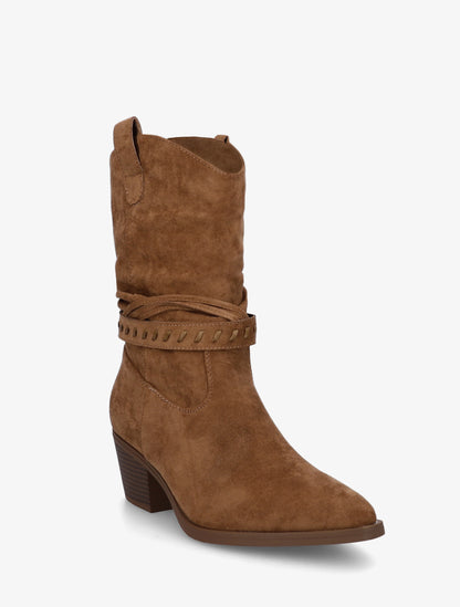 Bottines en suédine style santiags - Camel - 2