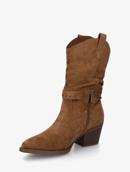 Bottines en suédine style santiags - Camel - 3