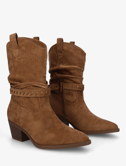 Bottines en suédine style santiags - Camel - 4