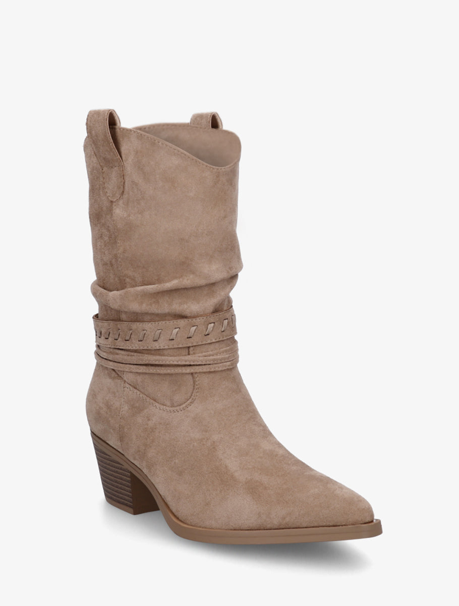 Bottines en suédine style santiags - Taupe - 2