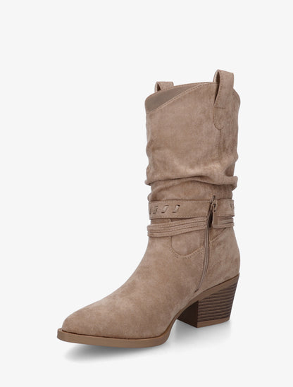 Bottines en suédine style santiags - Taupe - 3