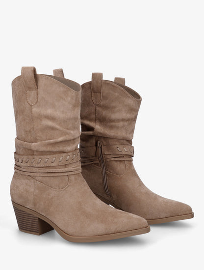 Bottines en suédine style santiags - Taupe - 4