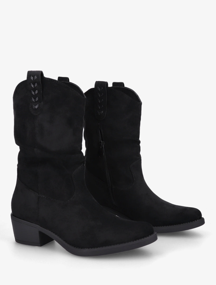 Bottines en suédine à bouts ronds - Noir - 4