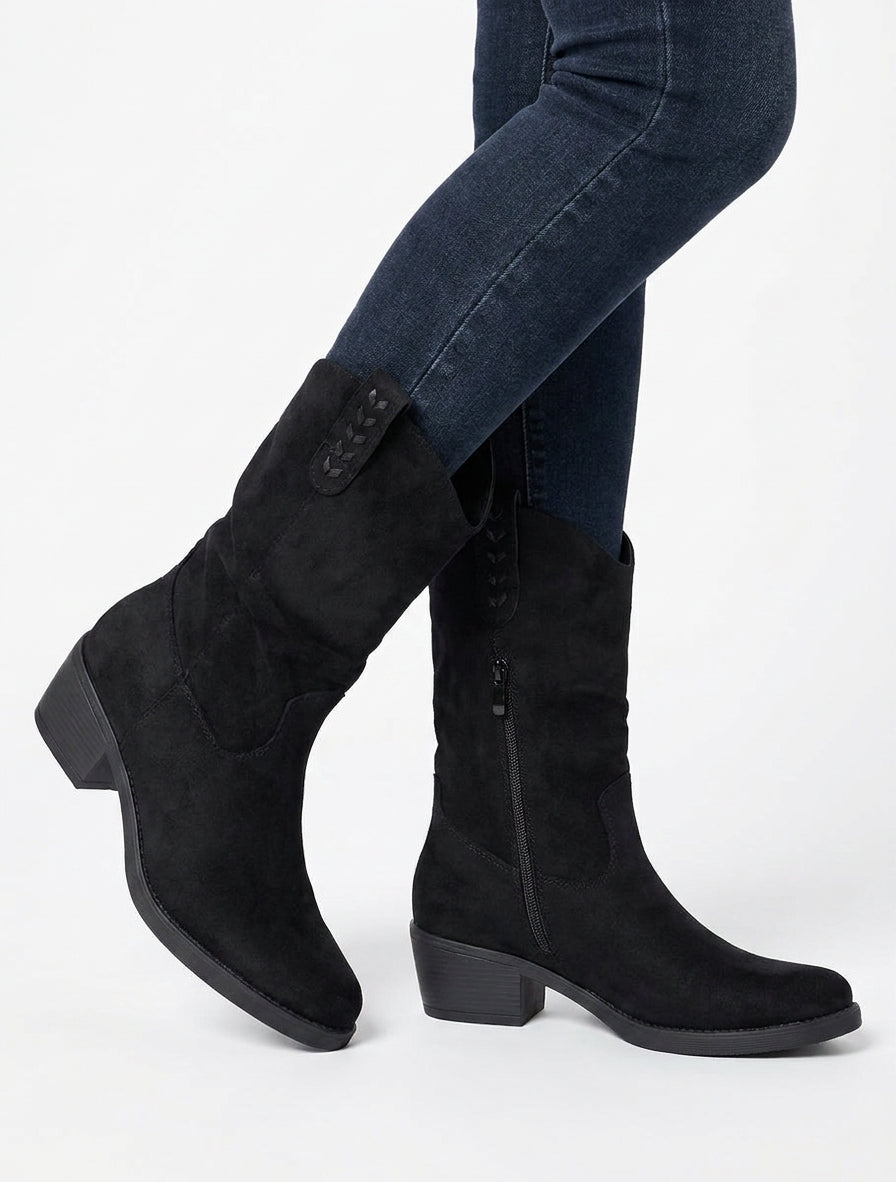 Bottines en suédine à bouts ronds - Noir