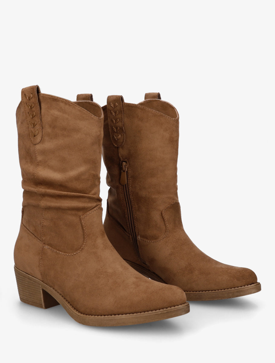 Bottines en suédine à bouts ronds - Camel - 4