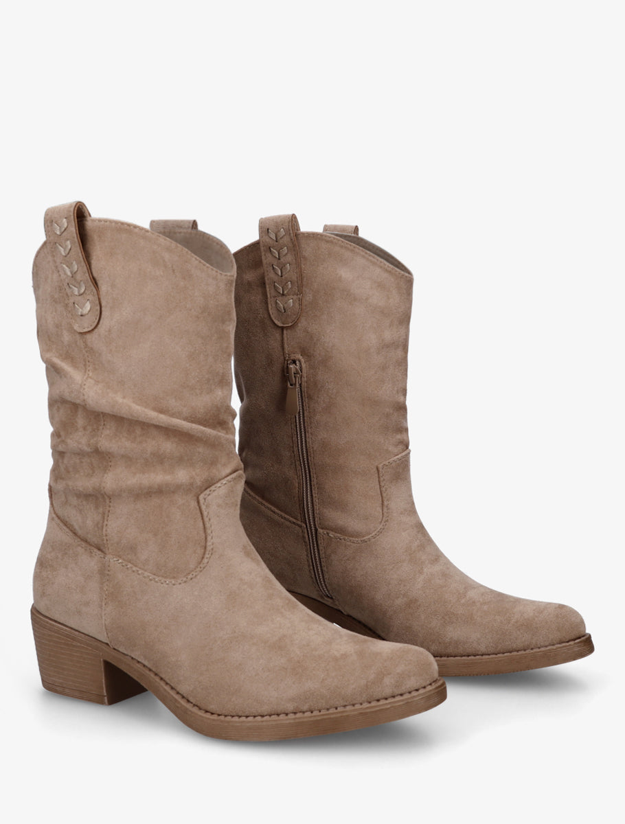 Bottines en suédine à bouts ronds - Taupe - 4
