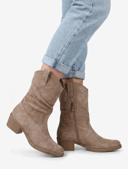Bottines en suédine à bouts ronds - Taupe