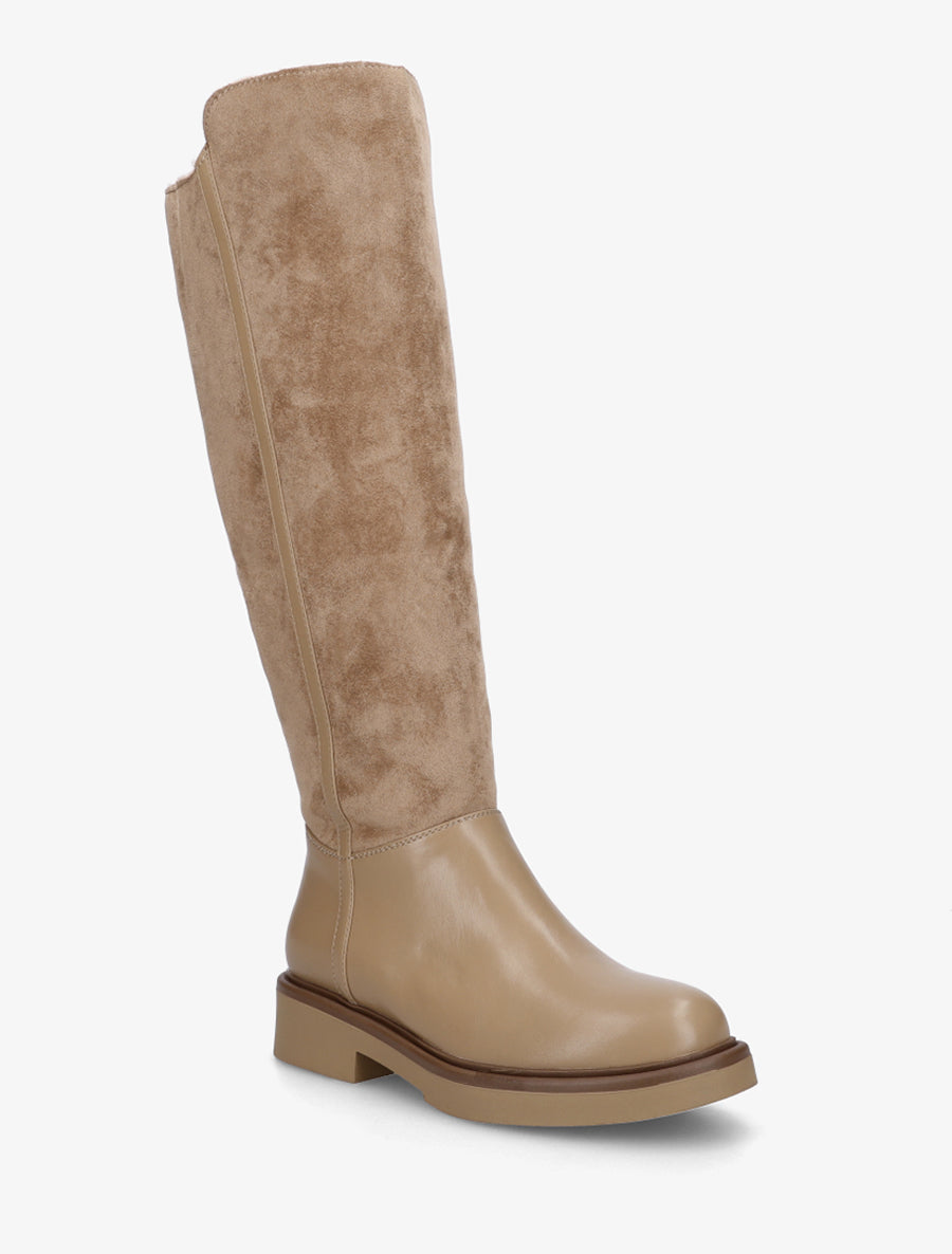 Bottes fourrées en suédine et simili - Taupe - 2