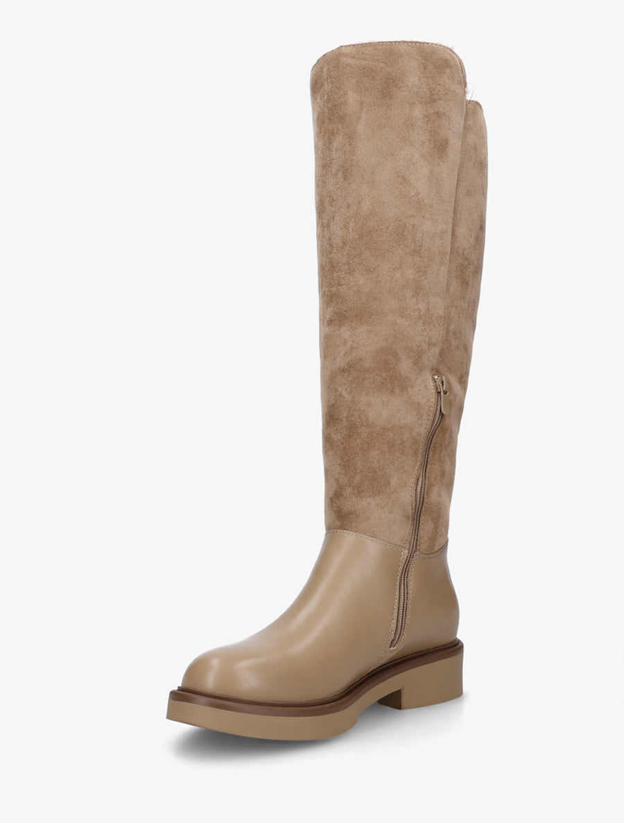 Bottes fourrées en suédine et simili - Taupe - 3
