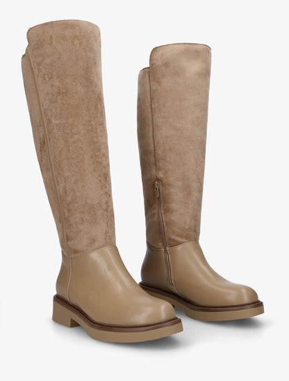 Bottes fourrées en suédine et simili - Taupe - 4