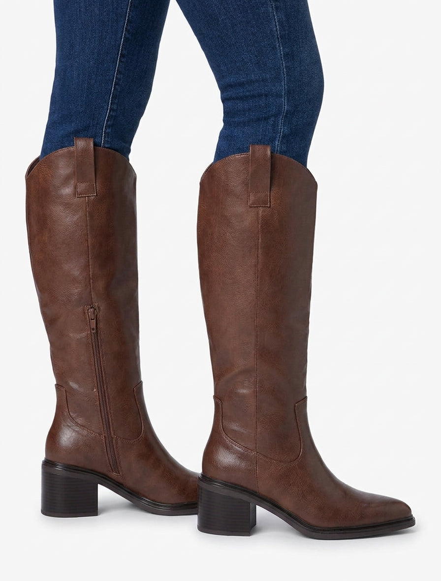 Bottes en simili à bouts pointus - Marron