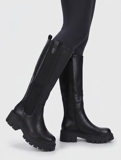 Bottes simili à semelles crantées - Noir