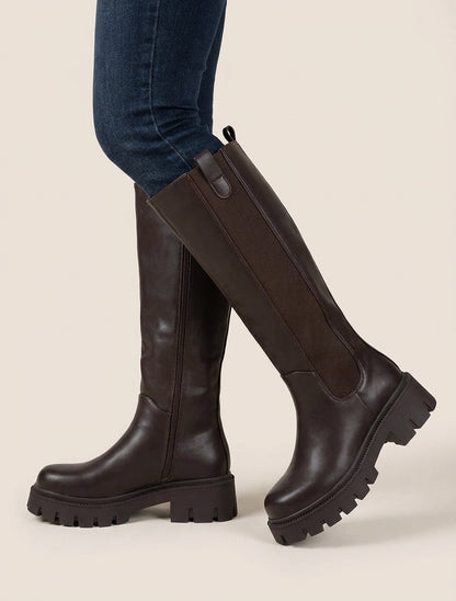 Bottes simili à semelles crantées - Marron