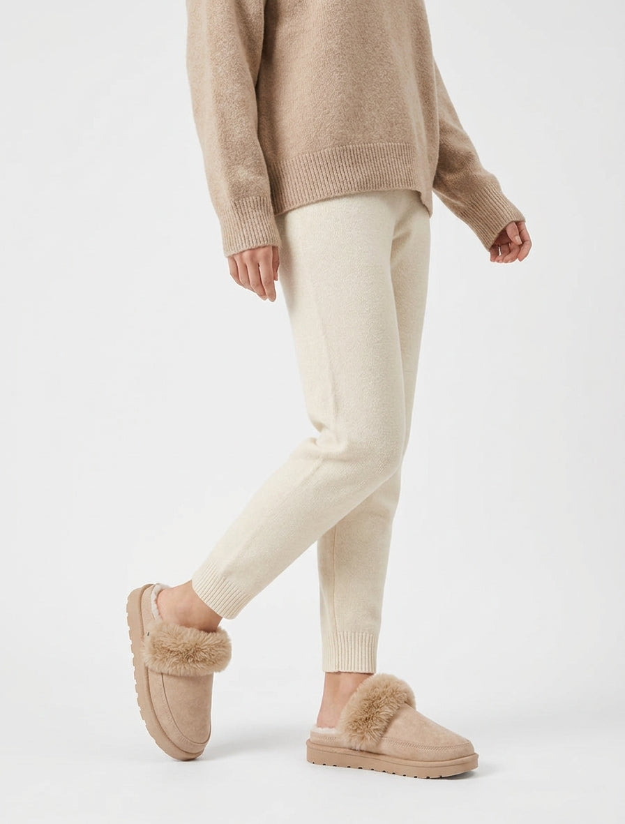 Mules plates fourrées - Beige