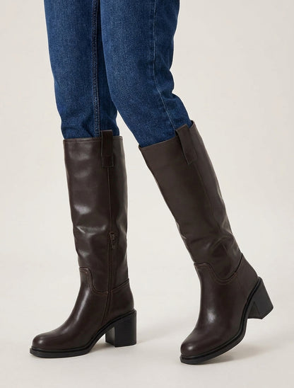 Bottes en simili à talon - Marron