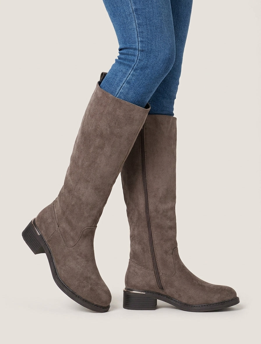 Bottes cavalières en suédine - Taupe