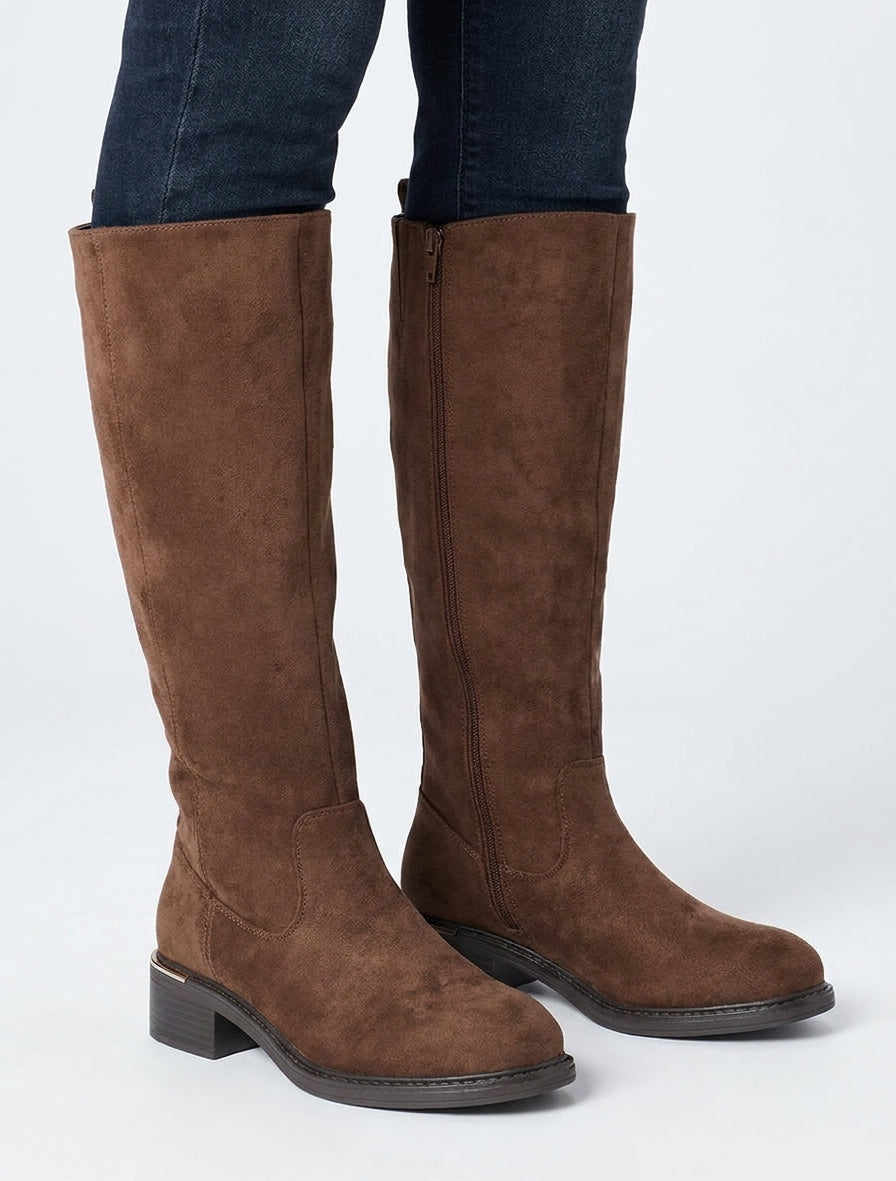 Bottes cavalières en suédine - Marron