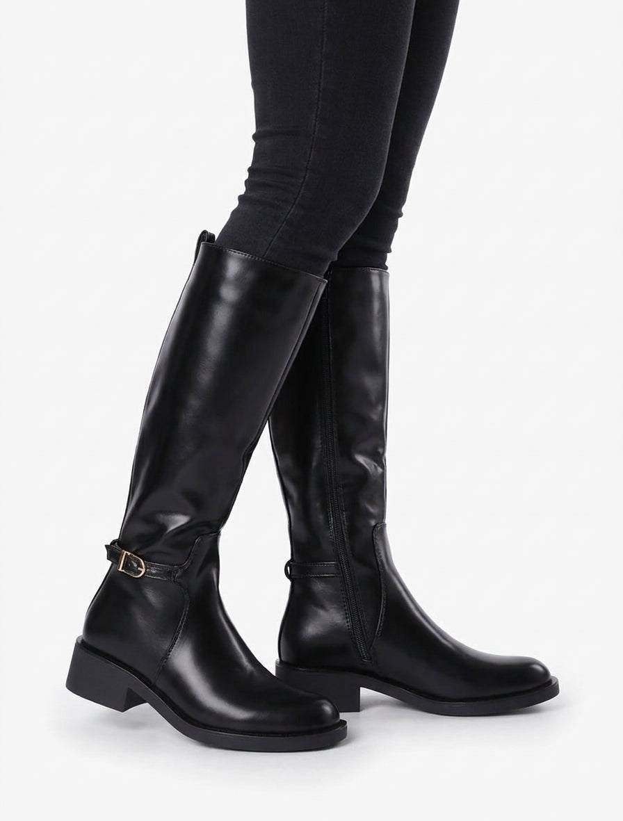 Bottes cavalières à boucle décorative - Noir