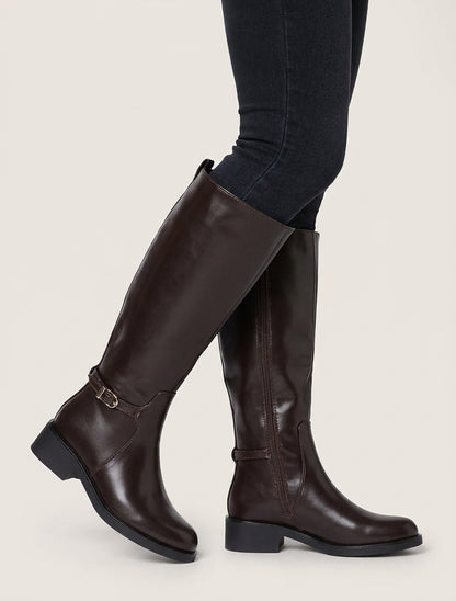 Bottes cavalières à boucle décorative - Marron