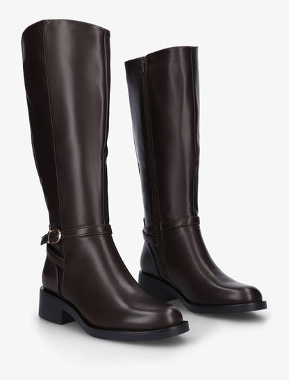 Bottes cavalières élastiquées à boucle - Marron - 4
