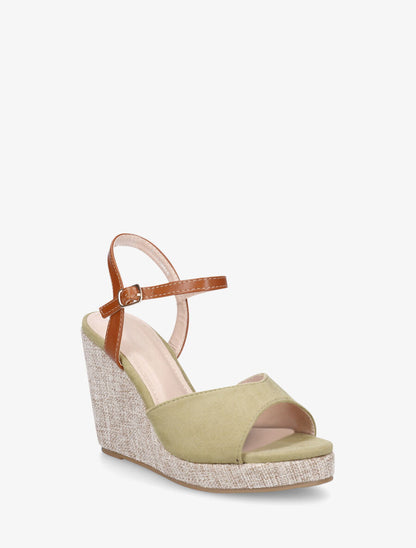 Sandales compensées en suédine - Kaki - 3