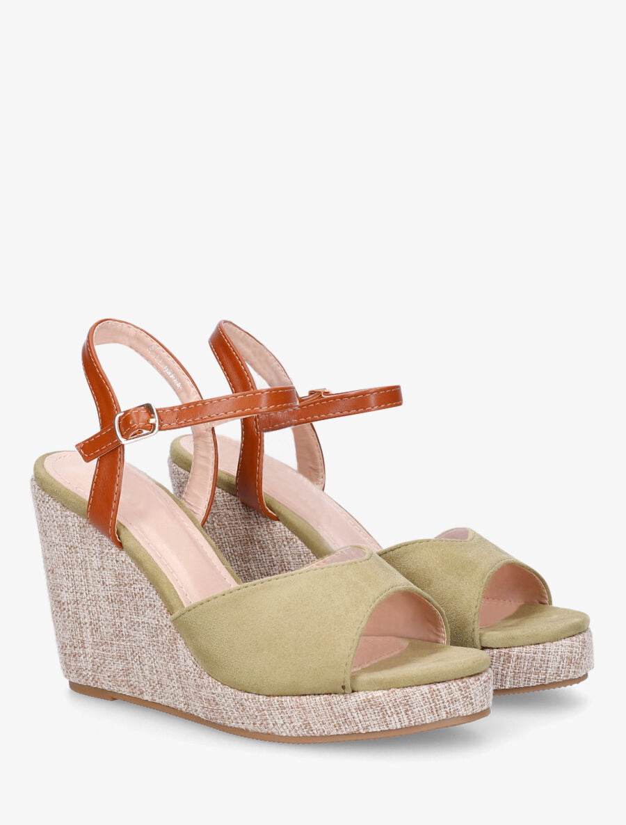 Sandales compensées en suédine - Kaki - 5