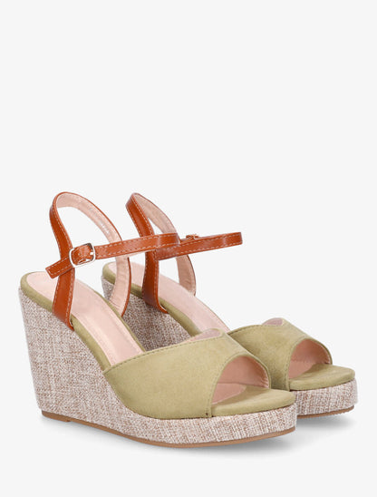 Sandales compensées en suédine - Kaki - 5