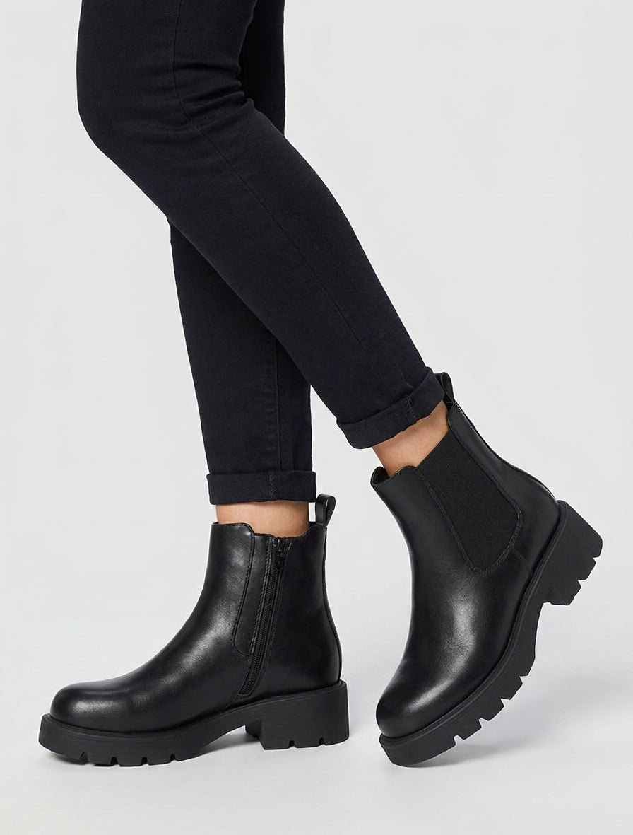Bottines élastiquées à semelle crantée - Noir