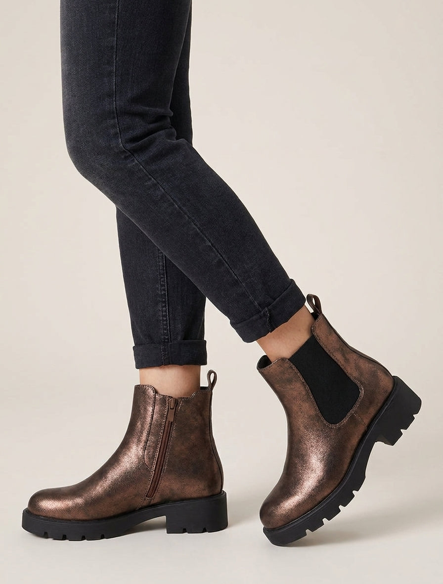 Bottines élastiquées à semelle crantée - Bronze
