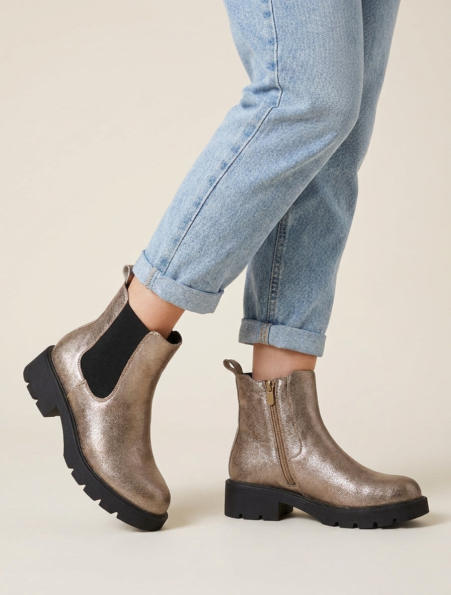 Bottines élastiquées à semelle crantée - Taupe