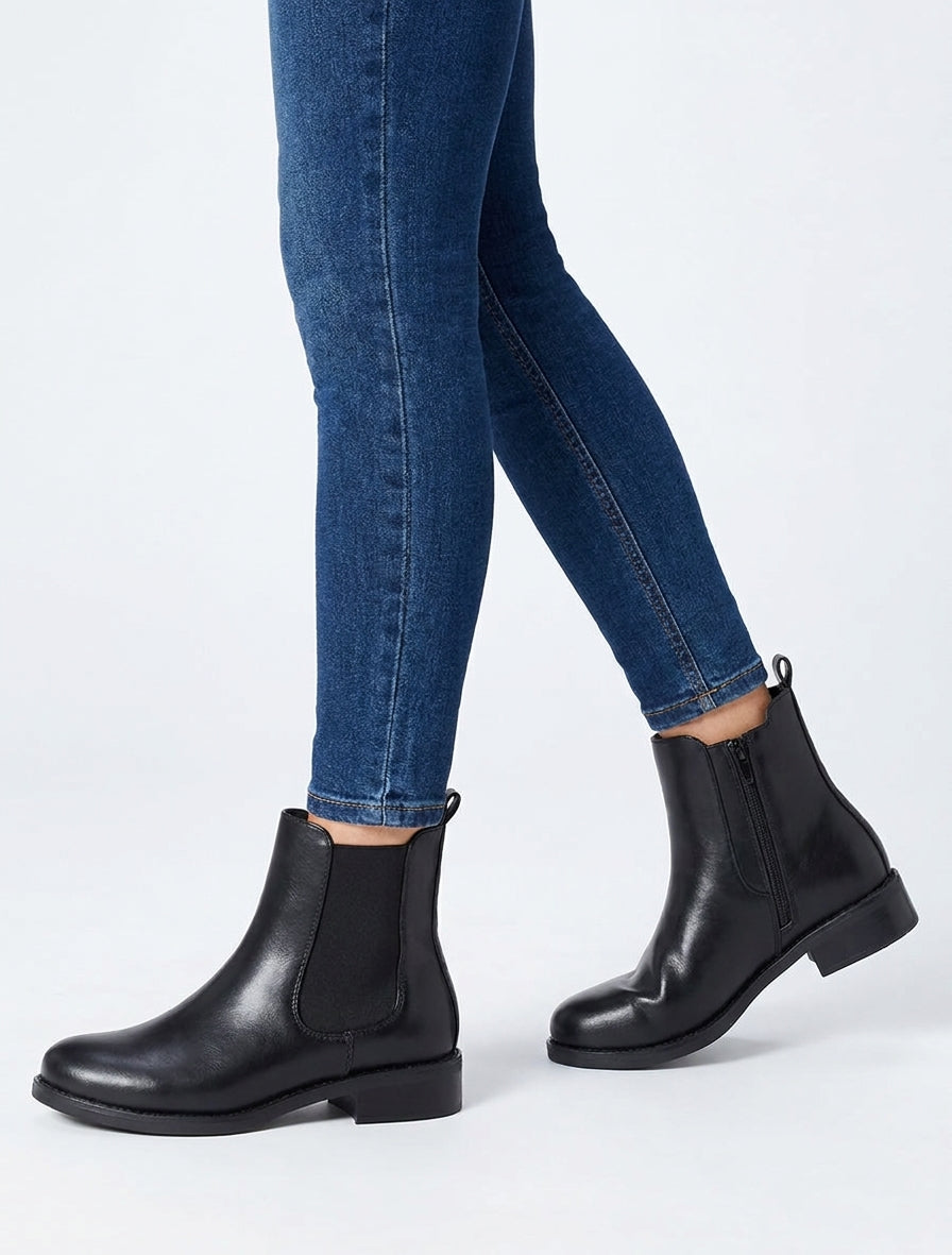 Bottines en simili à cheville élastiquée - Noir