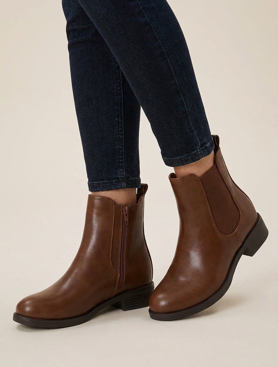 Bottines en simili à cheville élastiquée - Camel