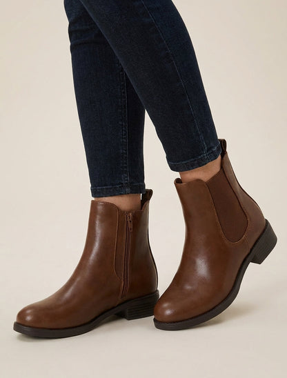 Bottines en simili à cheville élastiquée - Camel