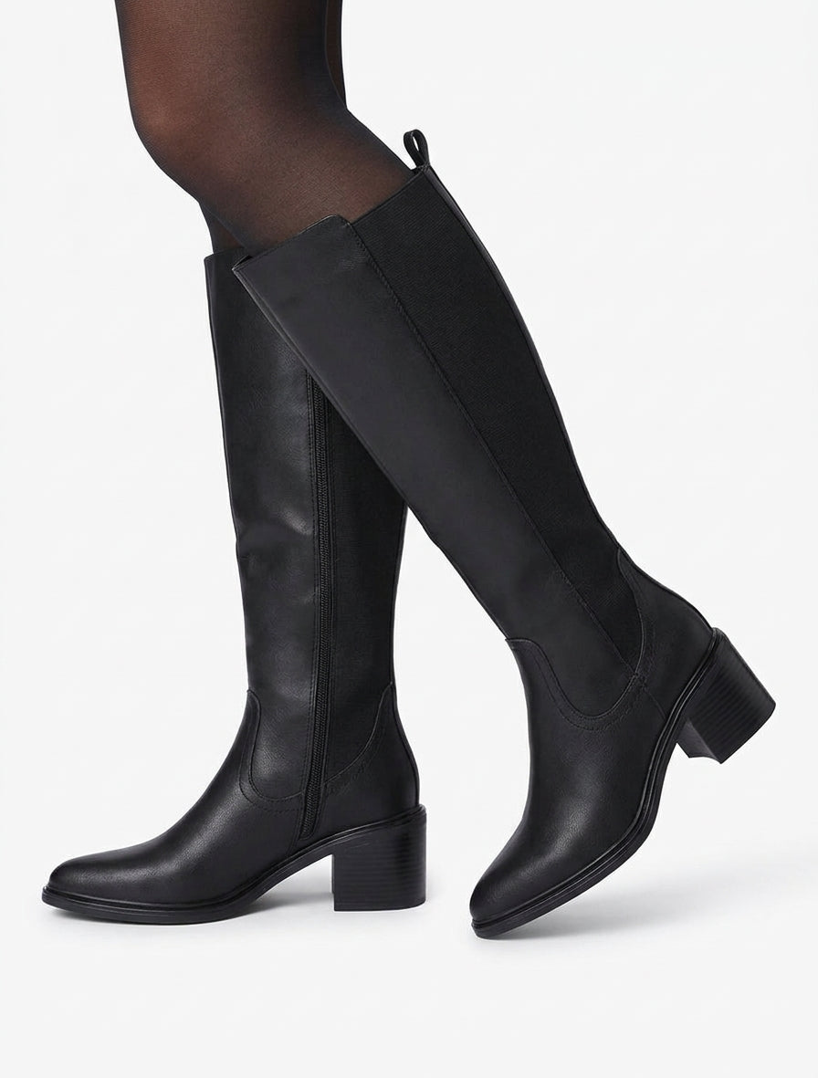 Bottes élastiquées en simili à bouts pointus - Noir