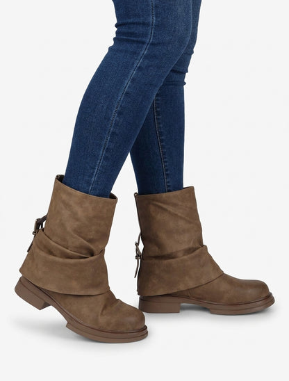 Bottines fourreau à sangle - Beige foncé