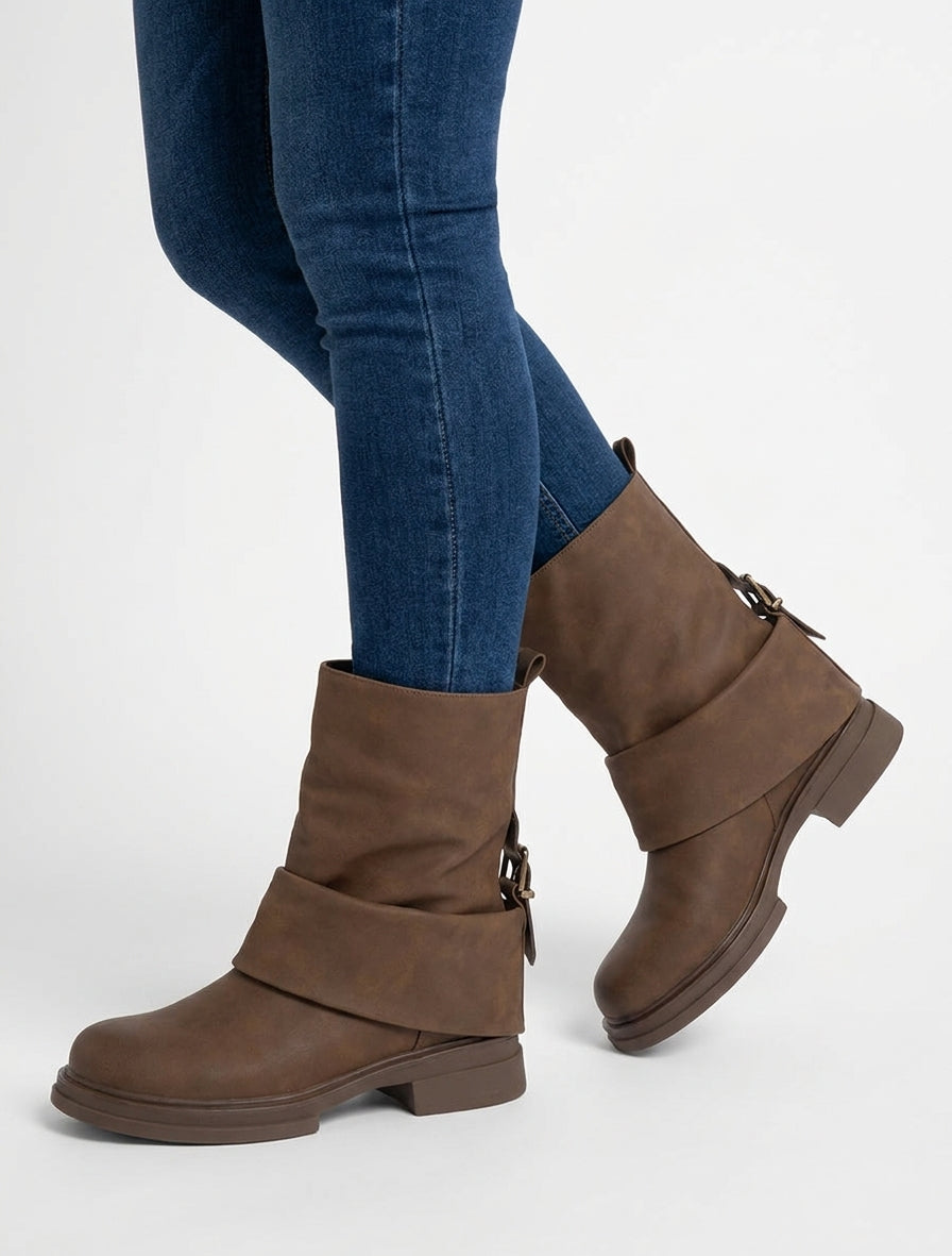 Bottines fourreau à sangle - Marron