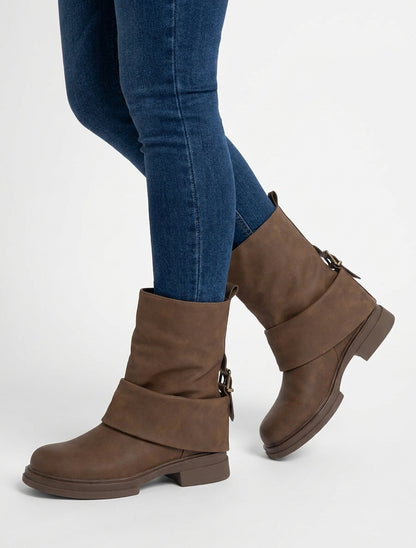 Bottines fourreau à sangle - Marron
