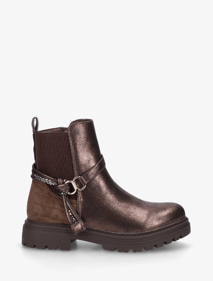 Bottines chelsea à brides décorative à enroulement et contrefort croco - Marron glacé - 1