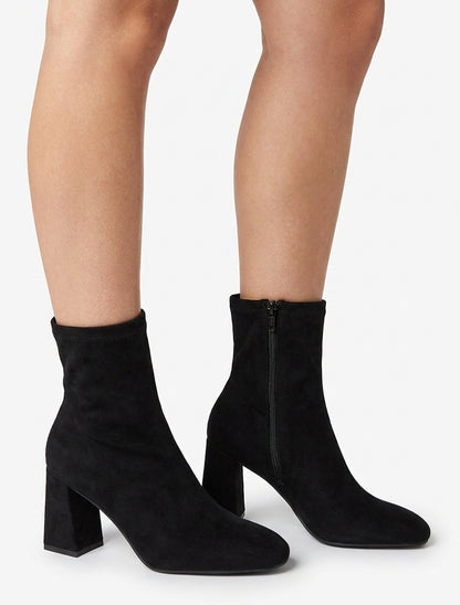 Bottines en suédine et talon carré - Noir