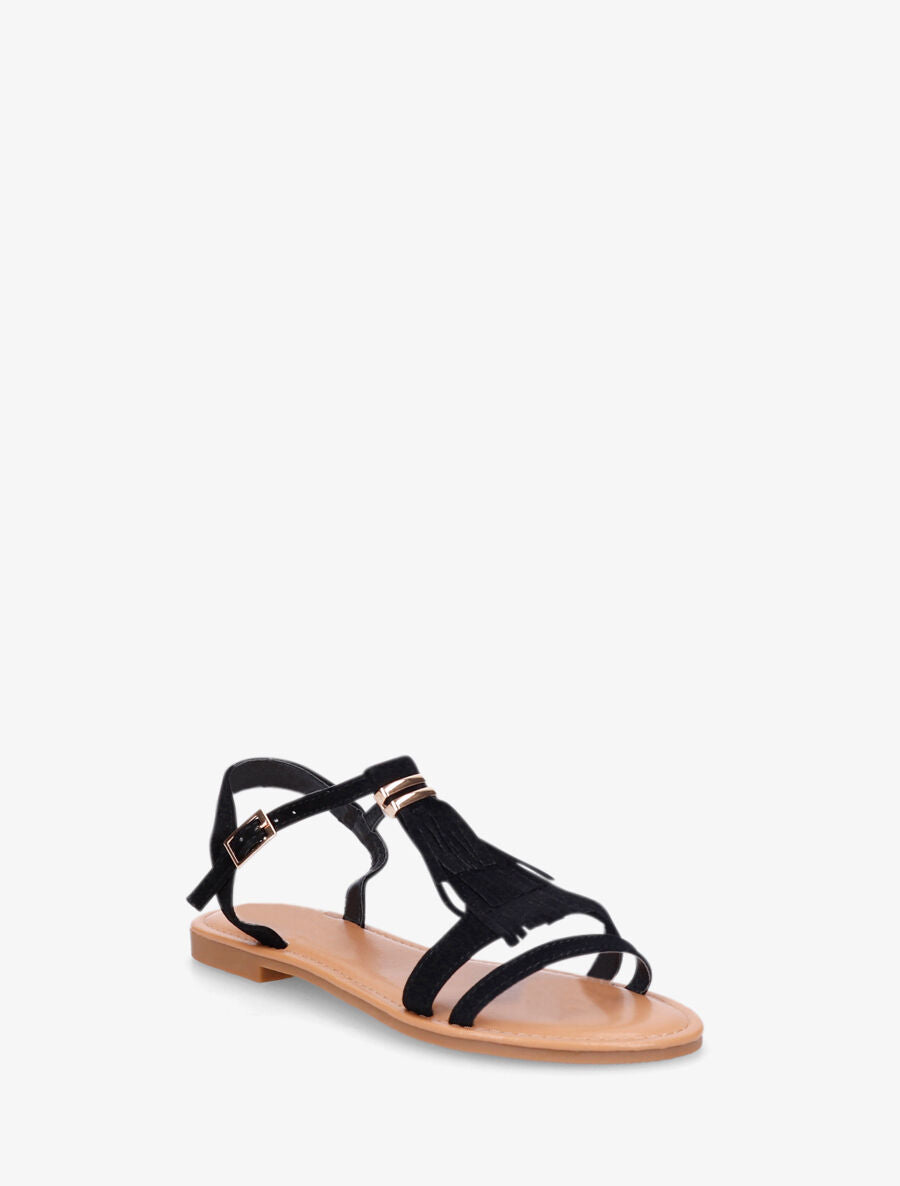 Nu-pieds à franges à empiècement métal - Noir - 3