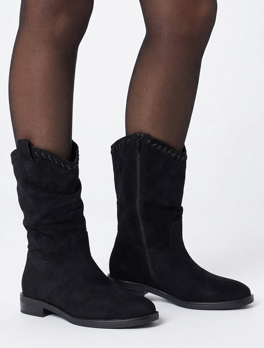 Bottines plissées en suédine - Noir