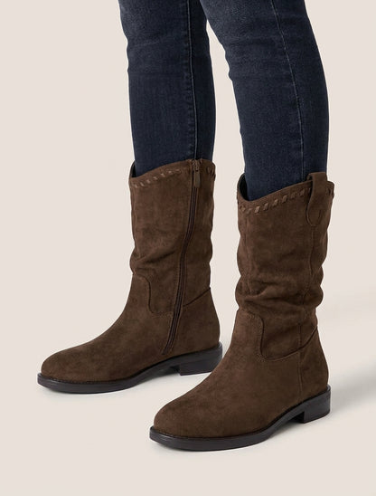Bottines plissées en suédine - Marron