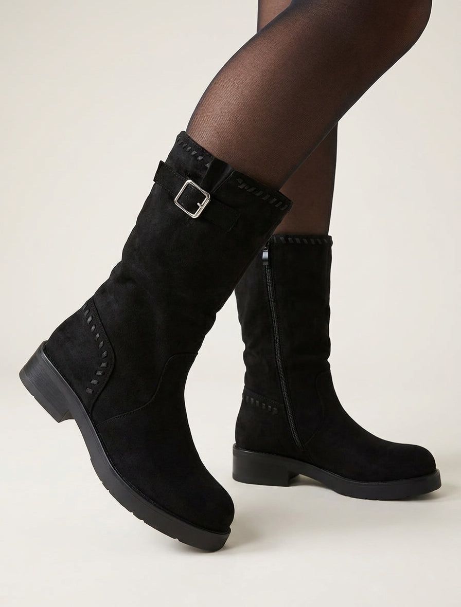 Bottines plissées à bouts ronds - Noir