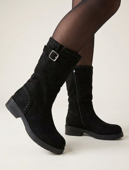Bottines plissées à bouts ronds - Noir
