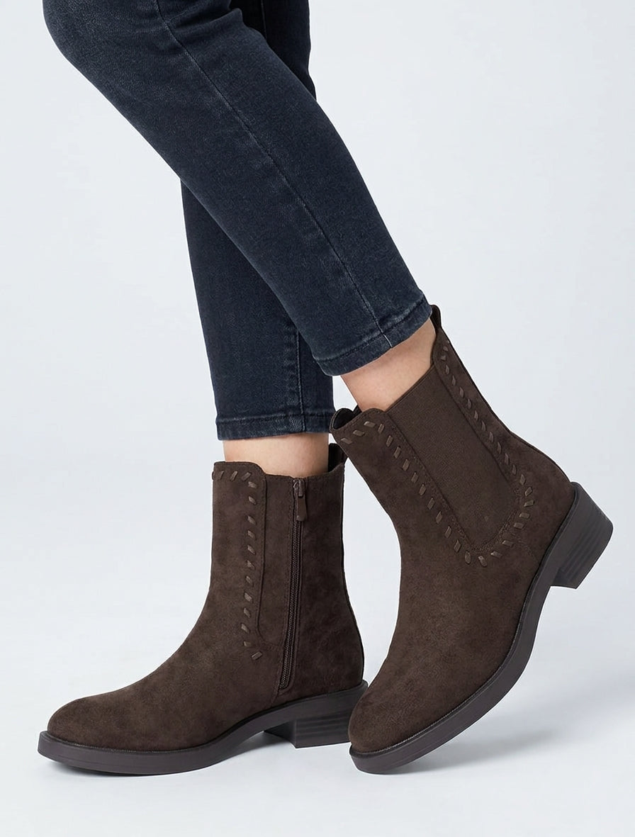 Bottines style chelsea en suédine - Chocolat