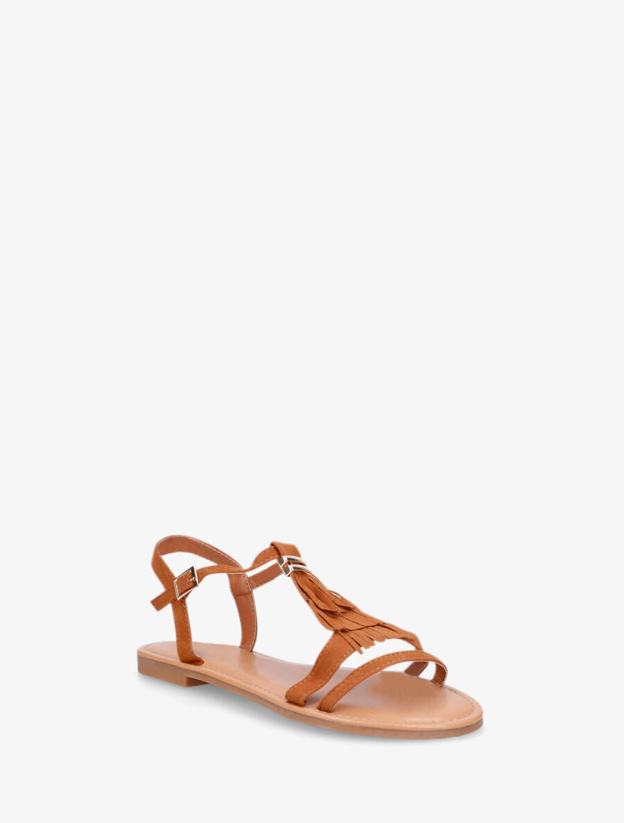 Nu-pieds à franges à empiècement métal - Camel - 3